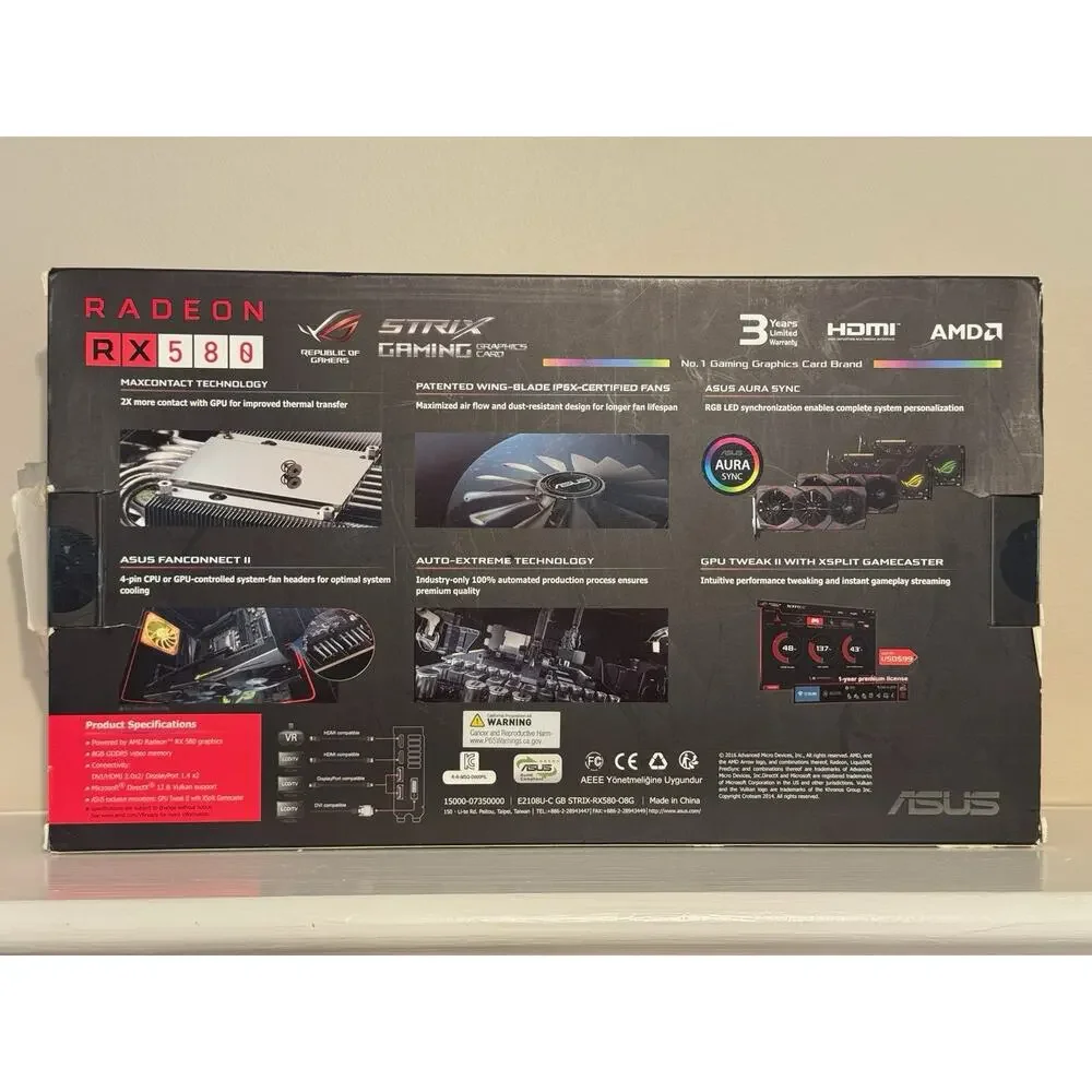 ASUS ROG Strix AMD Radeon RX 580 8GB- New open box (never used